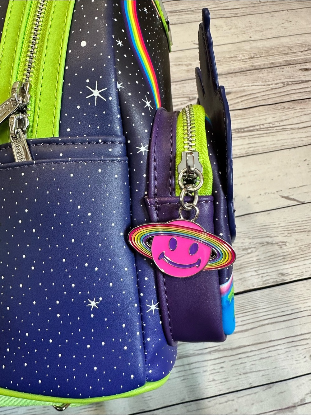 Lisa Frank Loungefly Glow in the Dark Alien Rainbow Mini Backpack - Picture 3 of 8